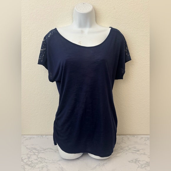 by & by Tops - By X By Womens Shirt Sz L Blue Lace Boat Neck Short Sleeve Pullover Top